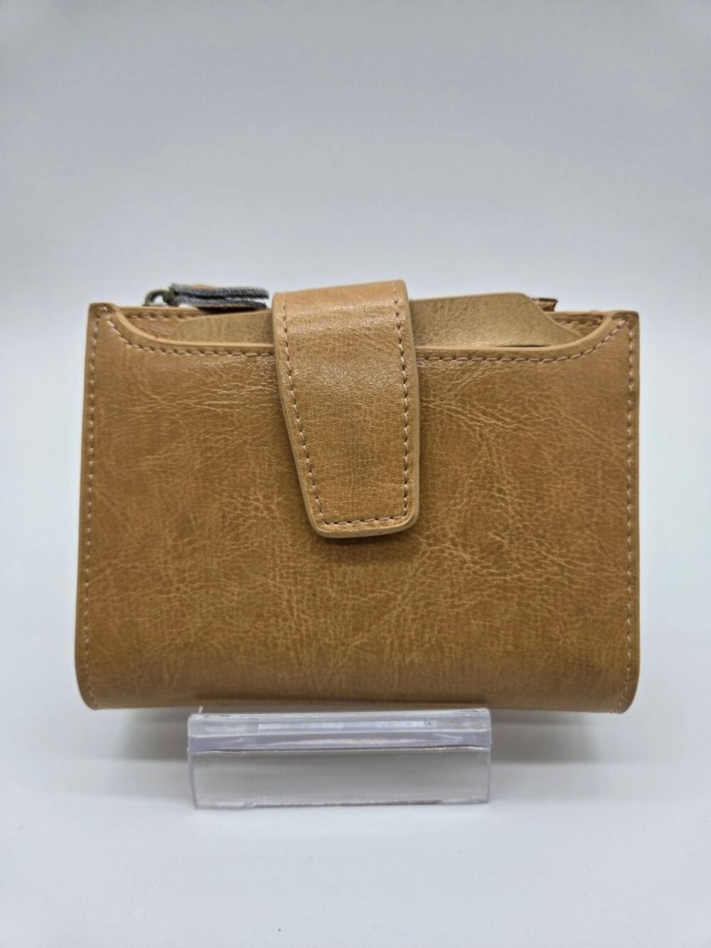 RFID Blocking Compact Bifold Wallet Faux Leather Pull-Out ID Tan Small Wallet